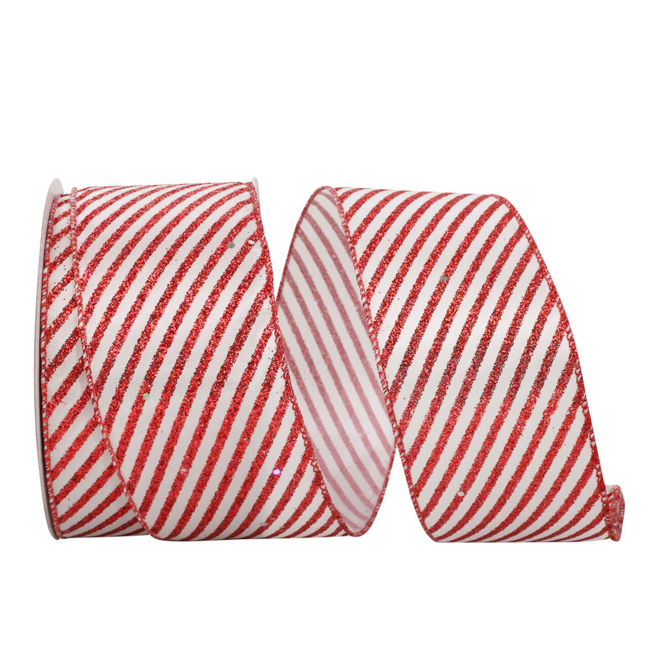JAM Paper 2.5" x 20yd. Wired Candy Cane Glitter Diagonal Stripe Ribbon
